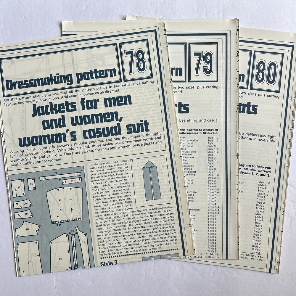 Vintage Designer Sewing Patterns Uncut Lot Of 3 Blouse Dress Jacket Skirt 70s